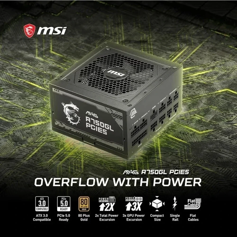 New MAG A750GL PCIE5 Compact Gaming PSU, 750 Watt Power Supply